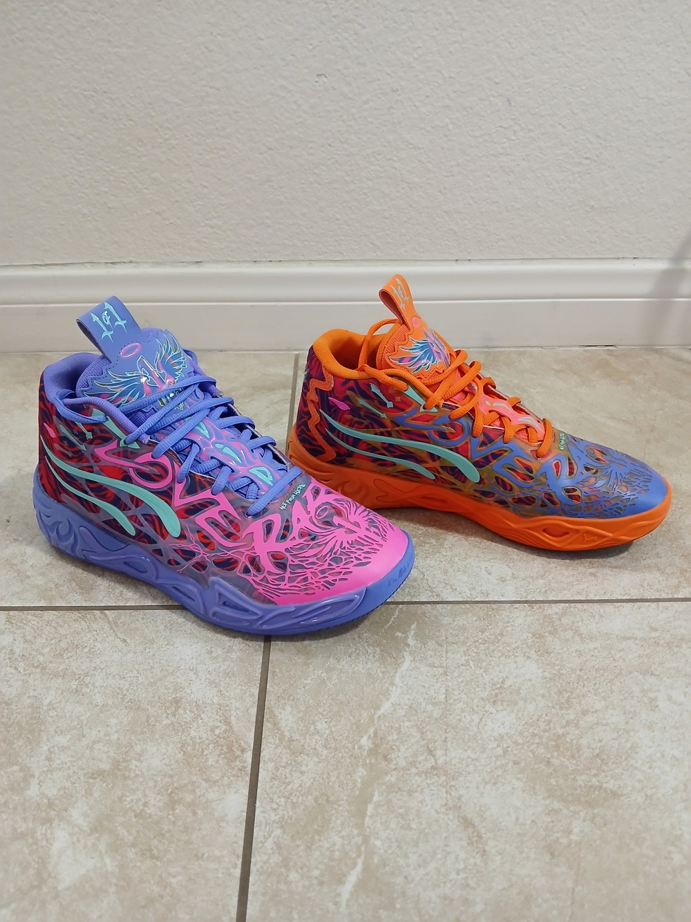 Puma Womens Colorful High-Top Sneakers in Pink & Orange